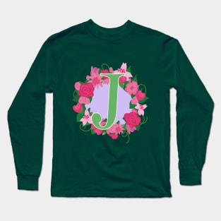 Monogram J, Personalized Floral InitiaI Long Sleeve T-Shirt
